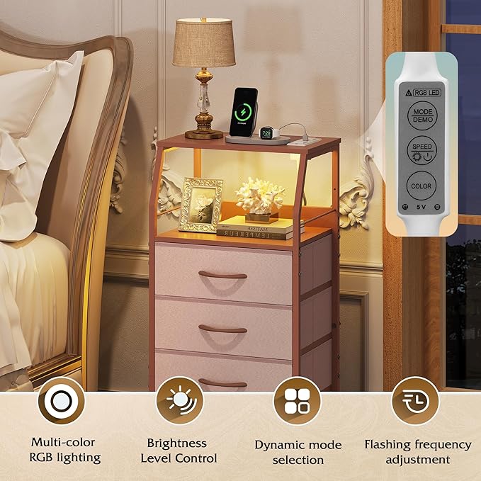 WLIVE 4 Drawer Dresser for Bedroom, 37" H Nightstand with Charging Stati...