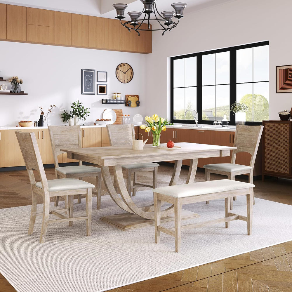 LUMISOL 6 Piece Dining Table Set for 6, Farmhouse Kitchen Dining Room Table S...