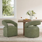 Upholstered Dining Chairs with Casters, Modern Barrel Side Armchair with Rollers for Dining Room, Bedroom, Kitchen, Reading Room, Green, Set of 1