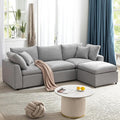 104.3 Inch L-Shaped Modular Sectional Sofa with Reversible Chaise and Pillows, Down Filled Upholstered Convertible Corner Couch for Living Room, Bedroom, Office, Apartment, Light Gray