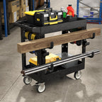34"*17" Heavy Duty Utility Cart, 2 Shelf Plastic Rolling Cart Tool Cart with Ergonomic Handle 5" Swivel Casters 4 Hooks 1000lbs Capacity for Garage, Warehouse, Cleaning