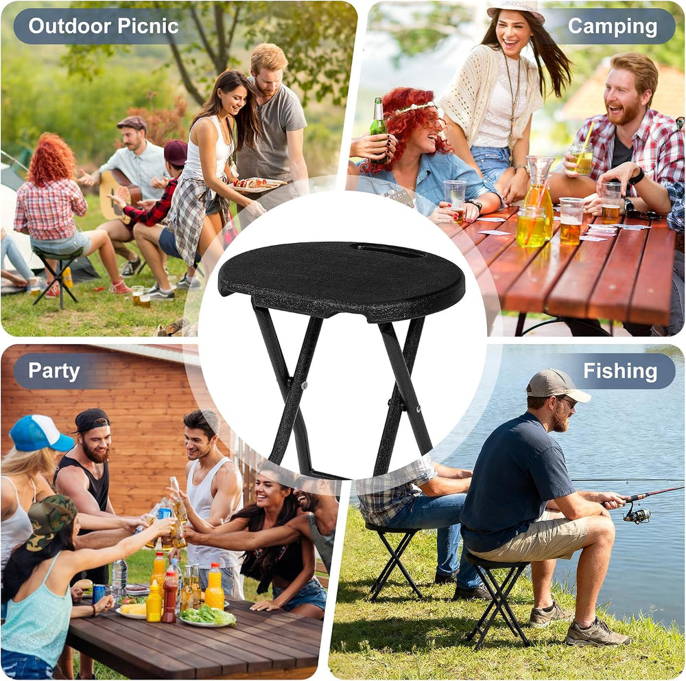 VECELO Folding Stool 18" with Handle, Solid Bottom Support, Iron X-Frame...