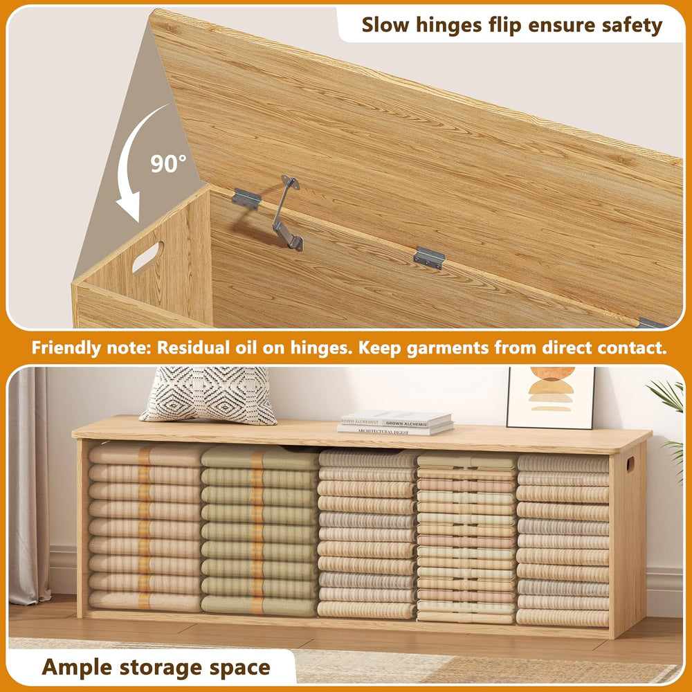 Akxomel 51.2" Fluted Storage Chest Wooden Storage Trunk 2 Safety Hinges ...