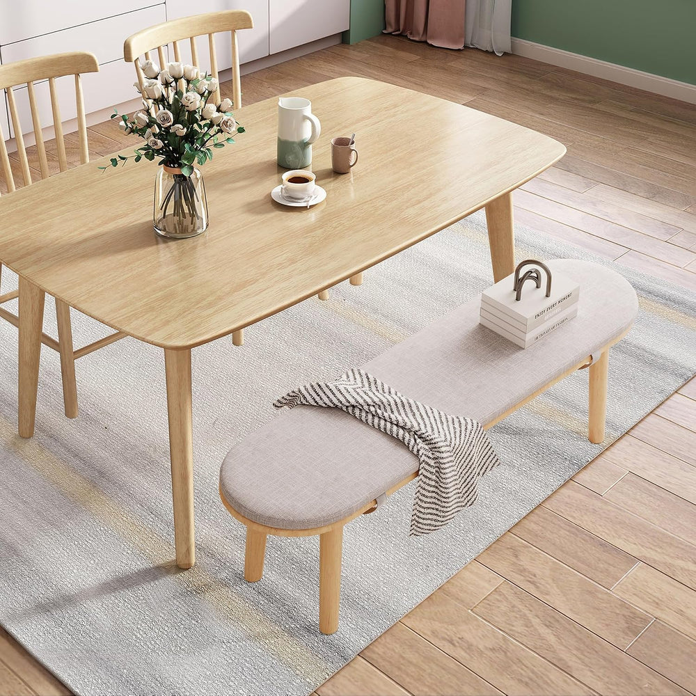 63" Dining Bench Rubber Wood for 6-8 Person,Bedroom Bench,Window Bench,E...