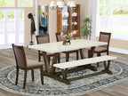 East West Furniture V727MZ748-6 6 Piece Dinette Set Contains a Rectangle Dining Room Table with V-Legs and 4 Coffee Linen Fabric Parson Chairs with a Bench, 40x72 Inch, Multi-Color