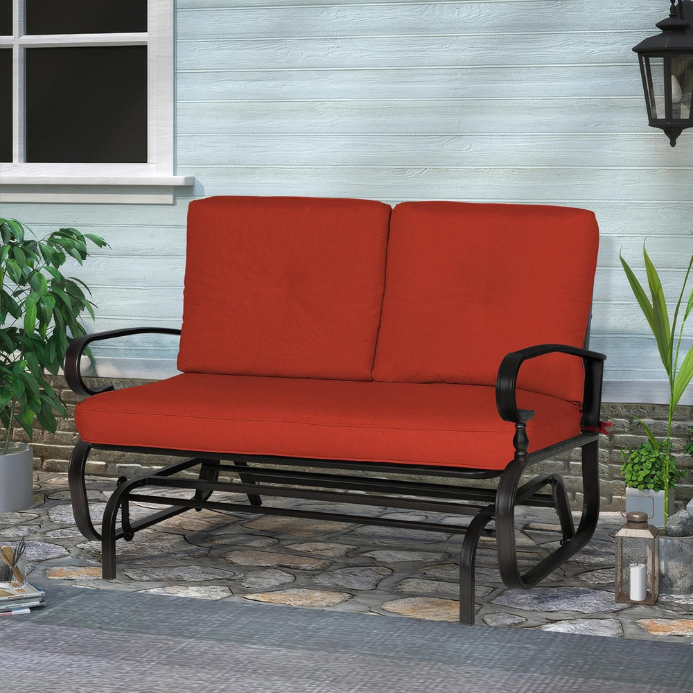 Crownland Outdoor Patio Glider Chair for 2-Person, Red | Wrought Iron Frame w...