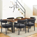 Modern Black Dining Chairs Set of 8, Faux Leather Upholstered Kitchen & Dining Room Chairs, Mid Century Modern Wooden Dining Chairs Oversized Sturdy Rounded Chairs Curved Back