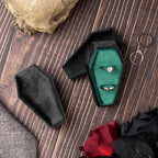 Velvet Coffin Ring Box Case Holder for Gothic Wedding Ceremony Jewelry Organizer Decorations (Black and Green)