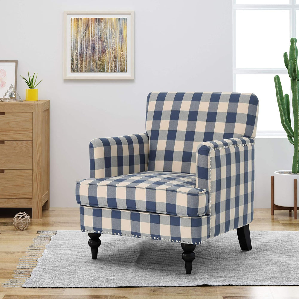 Christopher Knight Home Evete Tufted Fabric Club Chair, Blue Checkerboard, Da...