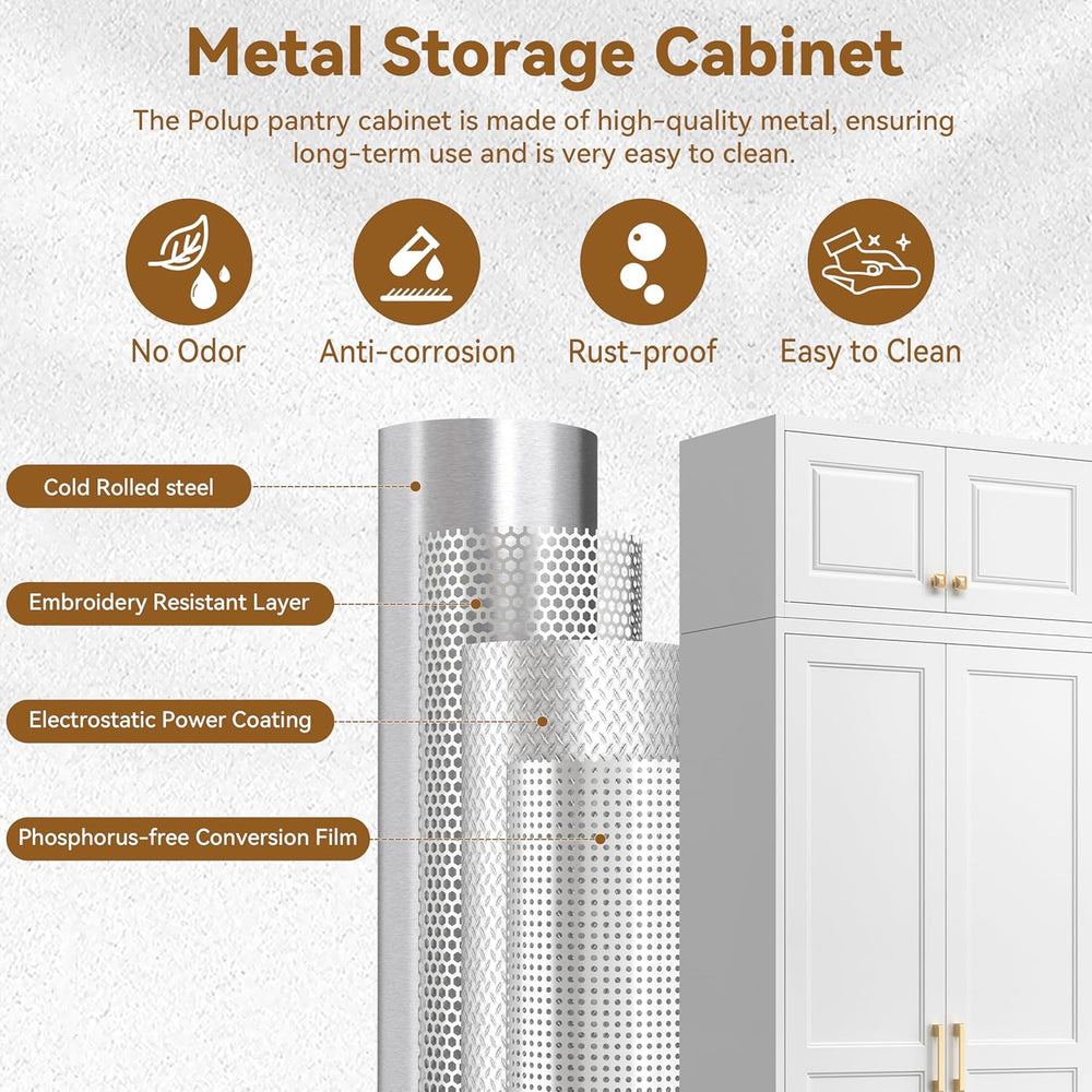 Polup 86" Tall Metal Kitchen Pantry Storage Cabinet with Doors and Shelves