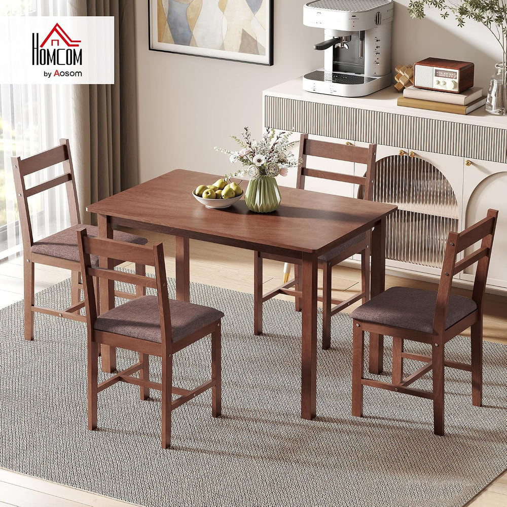 HOMCOM 5-Piece Solid Wood Dining Table Set for 4, Light Brown and Brown | Far...