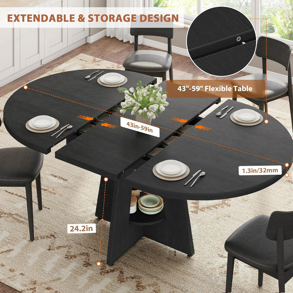 43''–59'' Extendable Dining Table, Round Kitchen Dining Room ...