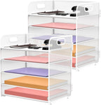 2 Pack 5-Tier White Desk Organizer with Handle Mesh Desk File/Paper Organizer Letter Tray for Office, School and Home Easy Installation