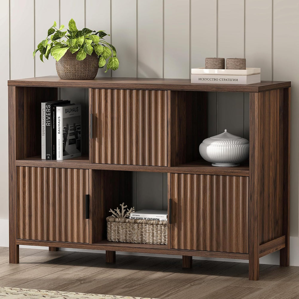 EYYTHUNG Fluted Storage Organizer Bookshelves, Modern Cube Bookcase with 3 Op...