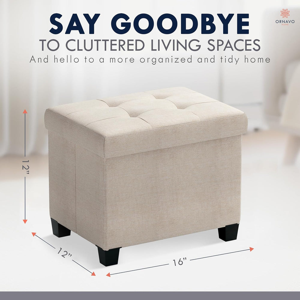 Ornavo Home Small Rectangle Storage Ottoman with Legs, 12x16x12, Beige | Foot...