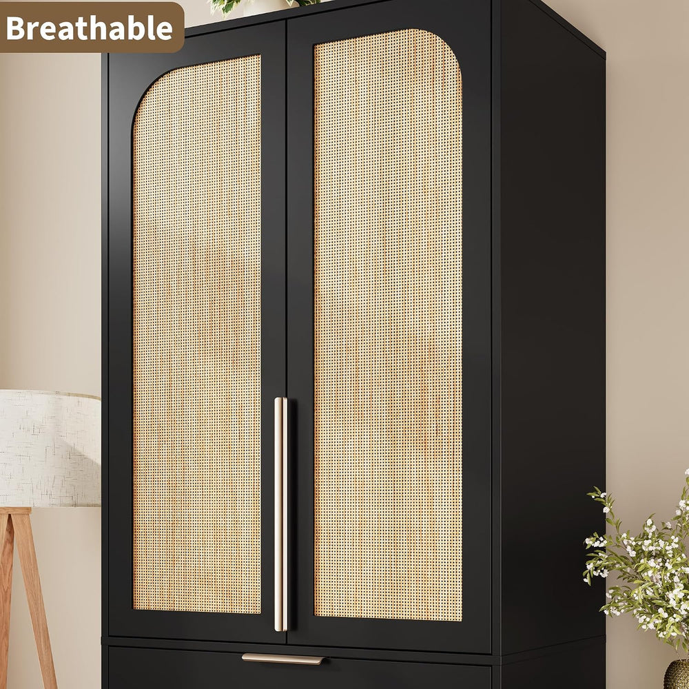 GarveeHome 70" Wardrobe Armoire Wooden Closet with 3 Drawers, Black