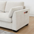 Ball & Cast Oversized Modular L Shaped Sectional Sofa W/Movable Ottoman and USB Ports,5 Seater Chenille Couch W/ 2 Armrest Pillows,Side Pocket & Folding Table,for Living Room,Apartment,Beige,130"
