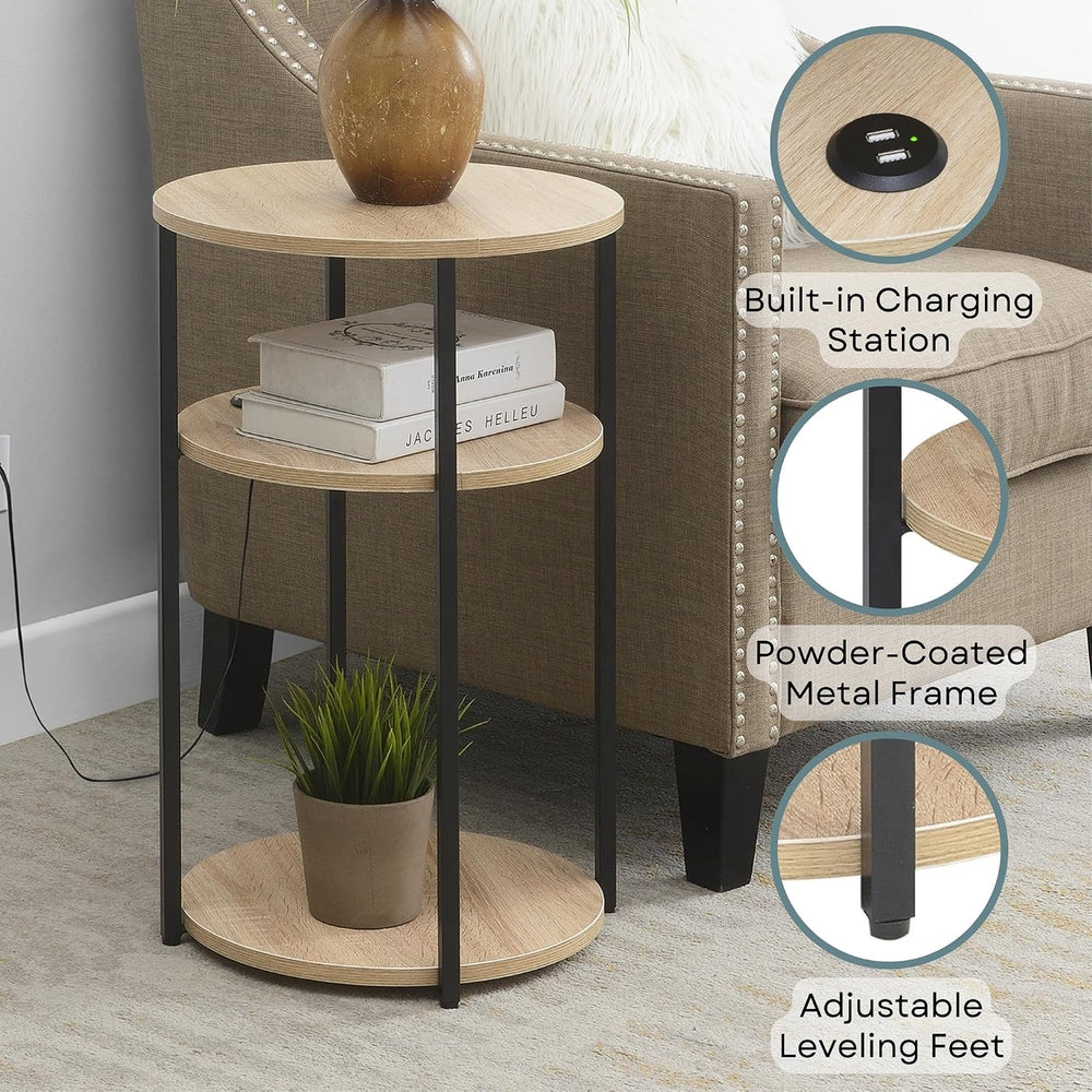 Convenience Concepts Simon End Table with USB Ports 15.75" – Modern 3-Ti...