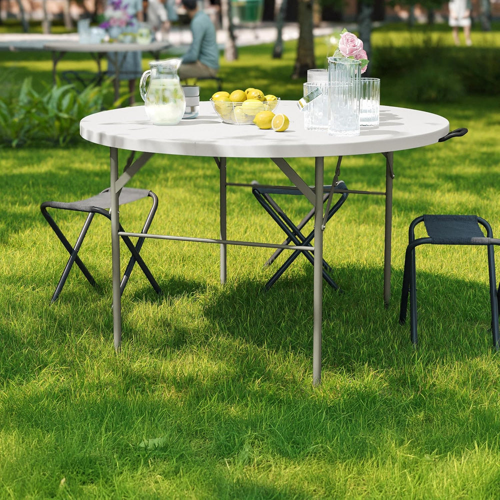 Flash Furniture 4-Foot Round Bi-Fold Granite White Plastic Folding Table | Li...
