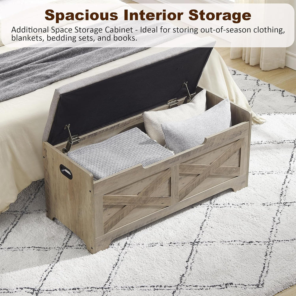 IDEALHOUSE 39.4" Storage Bench with 2 Safety Hinges, Grey | Retro Wooden...