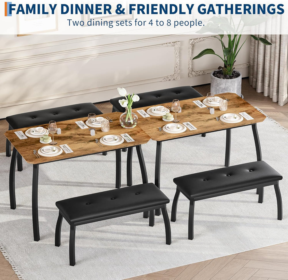 Dining Table for 4, 3-Piece Kitchen Table Set for 4 with Wooden Tabletop and ...