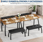 3 Piece Farmhouse Dining Table Set for 4, Compact Rustic Kitchen Table with 2 Padded Benches, Space Saving Breakfast Nook Furniture Set for Small Spaces, Apartments, Vintage
