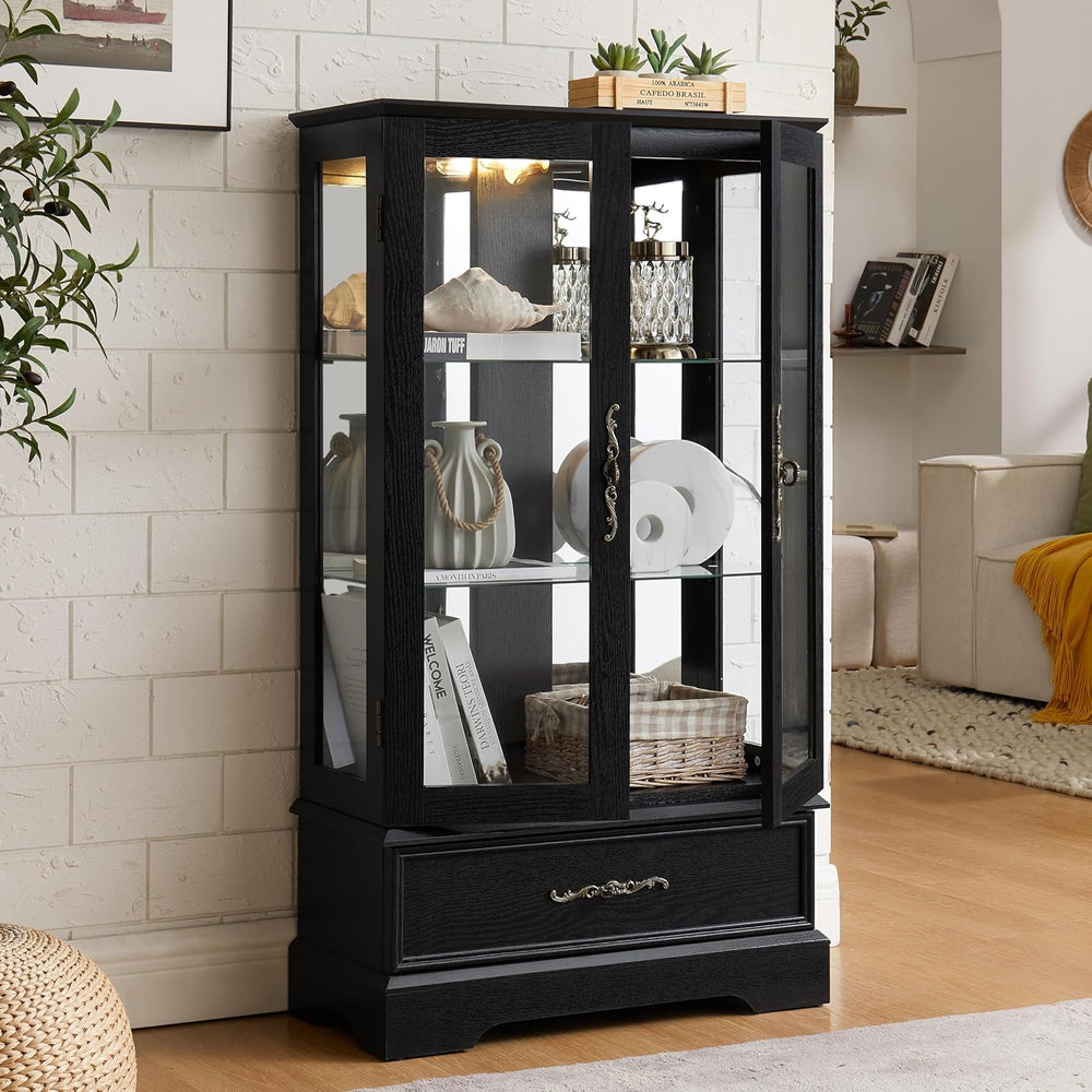 3-Tier Lighted Glass Curio Display Cabinet, 47" H Glass Storage Cabinet ...