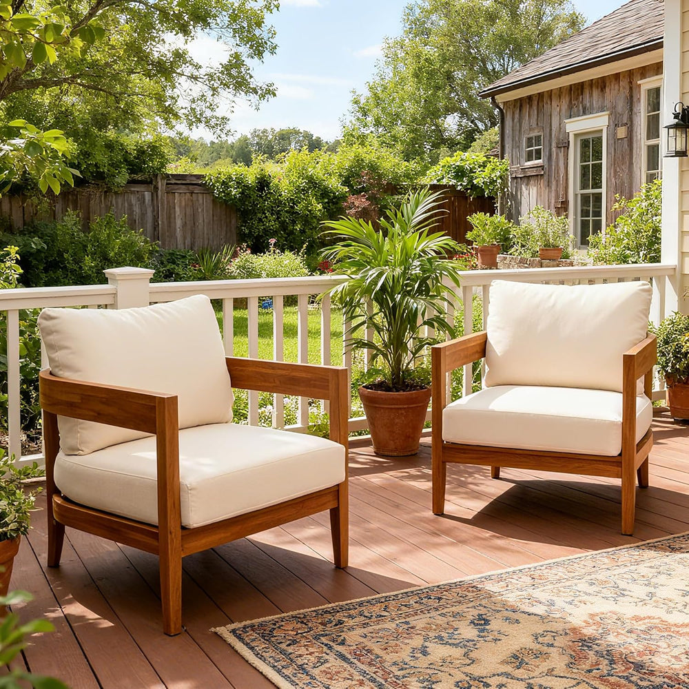 Merax Set of 2 Outdoor Acacia Wood Frame 2pcs Chairs with Cushions for Patio,...