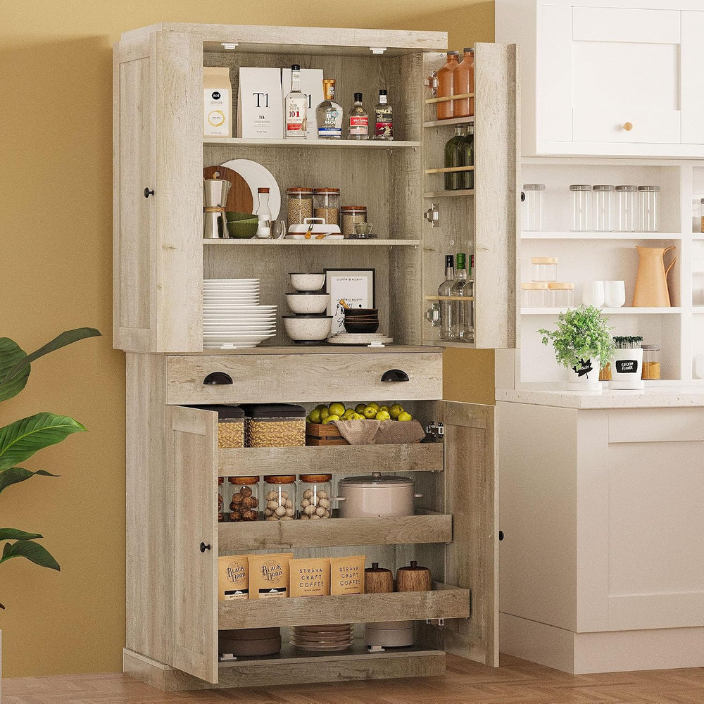 IRONCK Kitchen Pantry Cabinet 72" Height, Freestanding Cupboard with Dra...