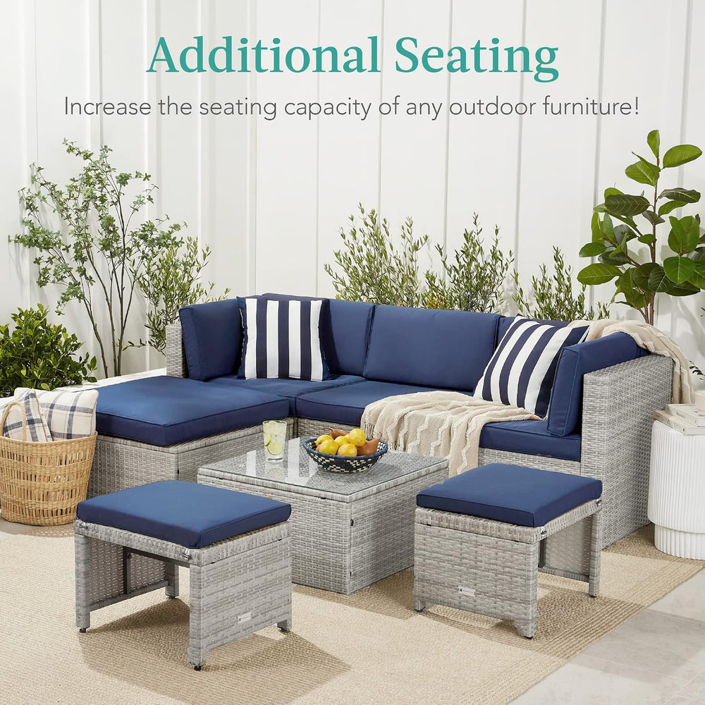 Best Choice Products Set of 2 Wicker Ottomans, Multipurpose Outdoor Furniture...