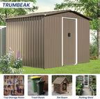8x6FT Outdoor Storage Shed with Floor,Lockable Sliding Doors Outdoor Waterproof Tool Storage Sheds,Metal Storage Shed for Garden, Patio, Backyard(Brown)