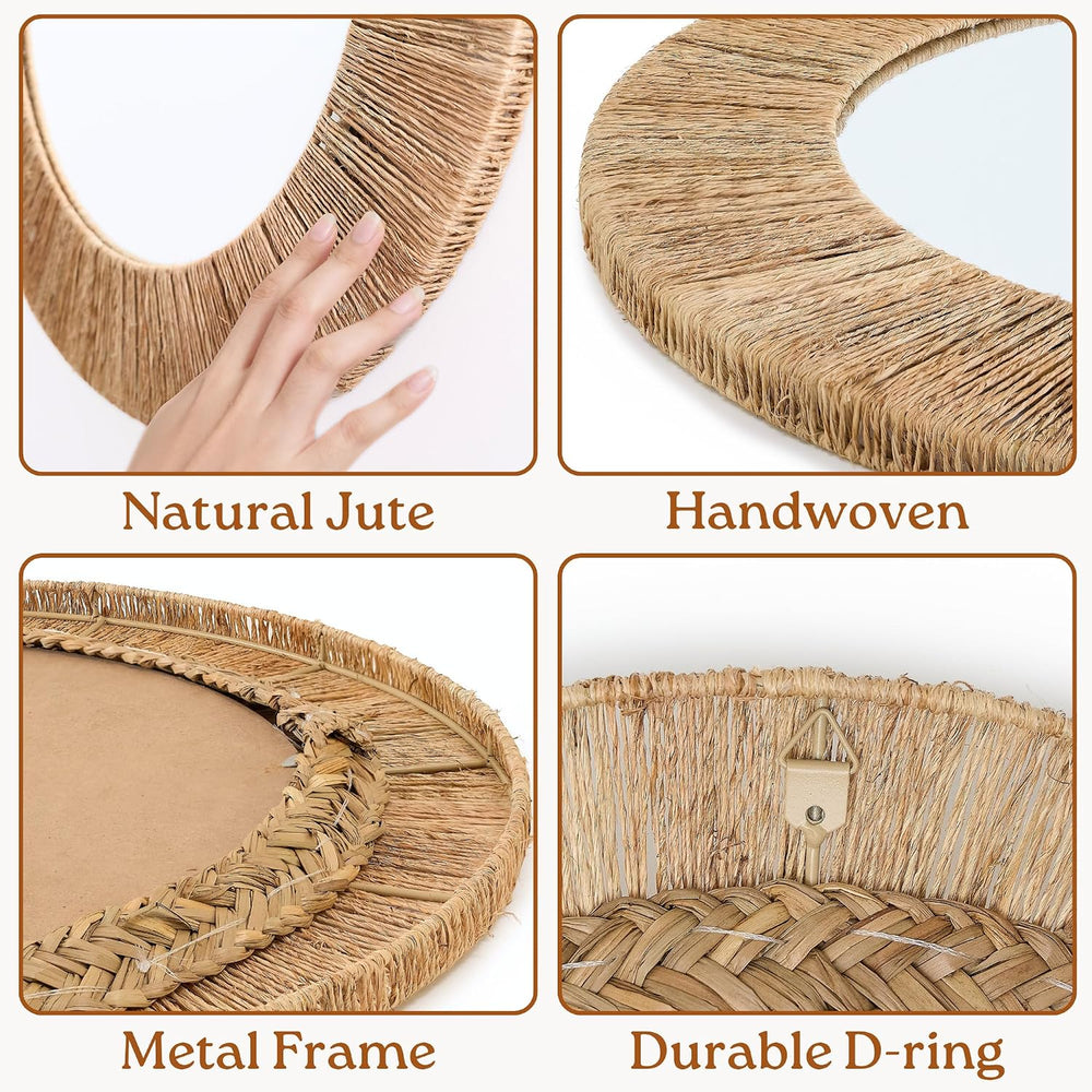 Chi An Home 24 inch Natural Jute Round Wall Mirror, Boho Decor Wall Mirror