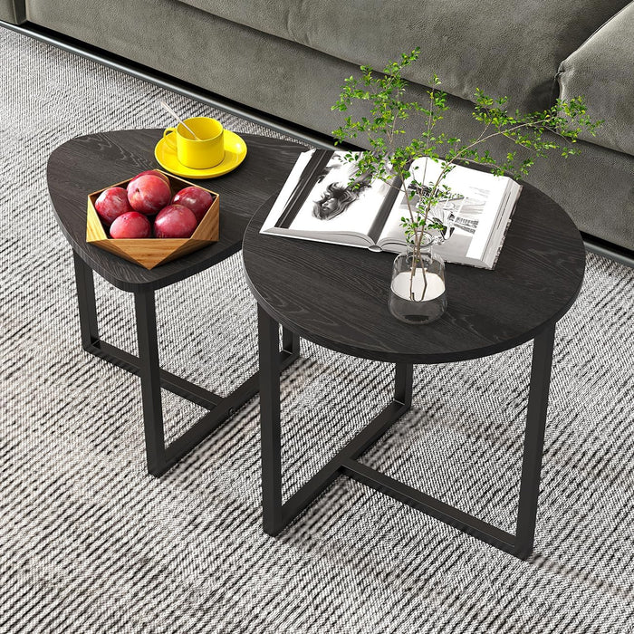 HOJINLINERO Small Round Coffee Table,Side Tables Living Room Set of 2,Black