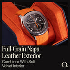 QWATCHBANDS Leather Watch Cases for Men - Hexagon Single & Double Watch Roll Travel Case - Genuine Napa Leather with Velvet Interior - Storage & Display Holder for 1 Watch or 2 Watches