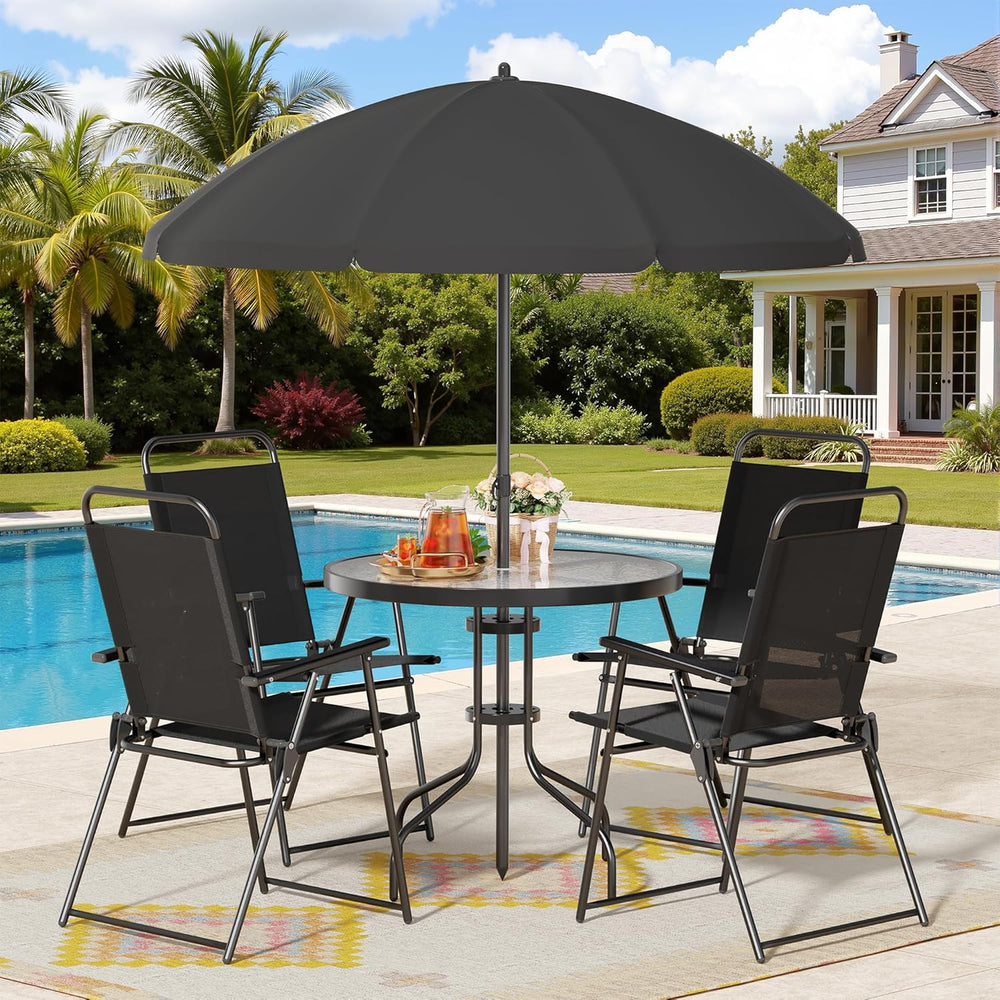 Shintenchi 6 Piece Patio Dining Set with Umbrella, Outdoor Furniture Set with...