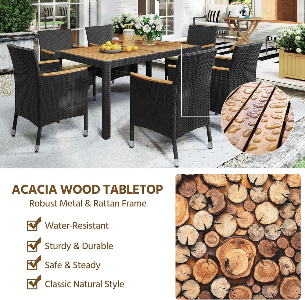 Yaheetech 7 Piece Patio Furniture Set, Outdoor Dining Acacia Wood Table Top R...