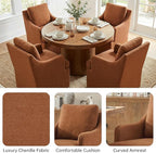 VKNOW Upholstered Dining Chairs, Modern Kitchen Chairs Dinner Chairs with 4 Casters, Chenille Armchair for Bedroom Reading Room Living Room, Orange