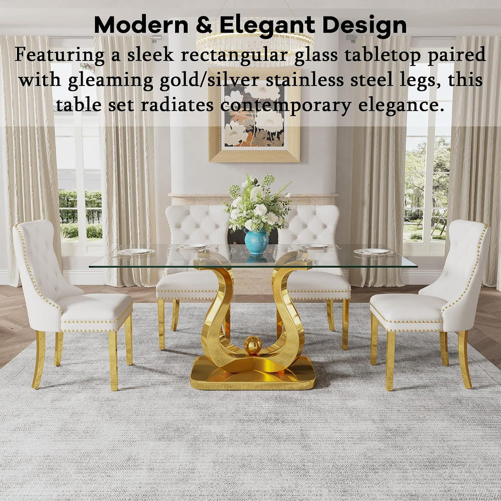 69" Glass Dining Table for 4-6, Luxury Rectangular Kitchen Table with Te...