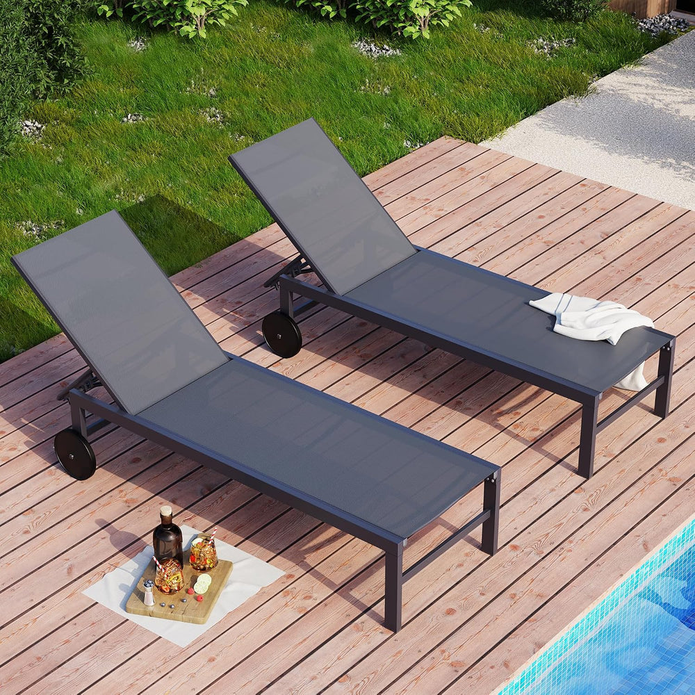 SUNLEI Patio Lounge Chair Outdoor Set of 2, Outdoor Chaise Lounge w/5-Positio...