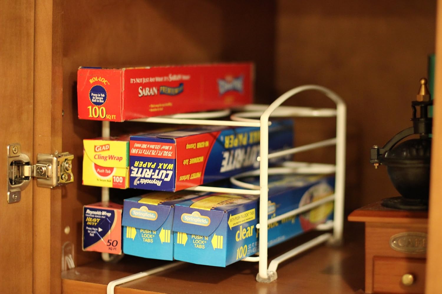 Deco Brothers Wrap Organizer Rack for Kitchen Cabinet, White (Small/Standard, 2-1/2" BOX)