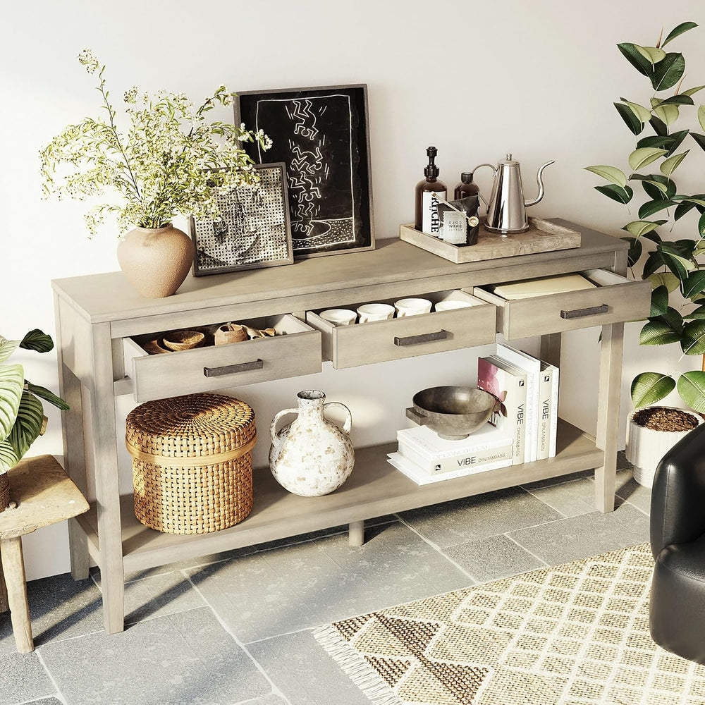 59’’ Modern Entryway Console Table with Storage, Easy Assembly, Gray | 13.8’’...