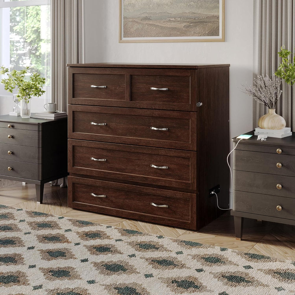 AFI, Northfield Murphy Bed Chest Twin XL with 6" Mattress, Burnt Amber