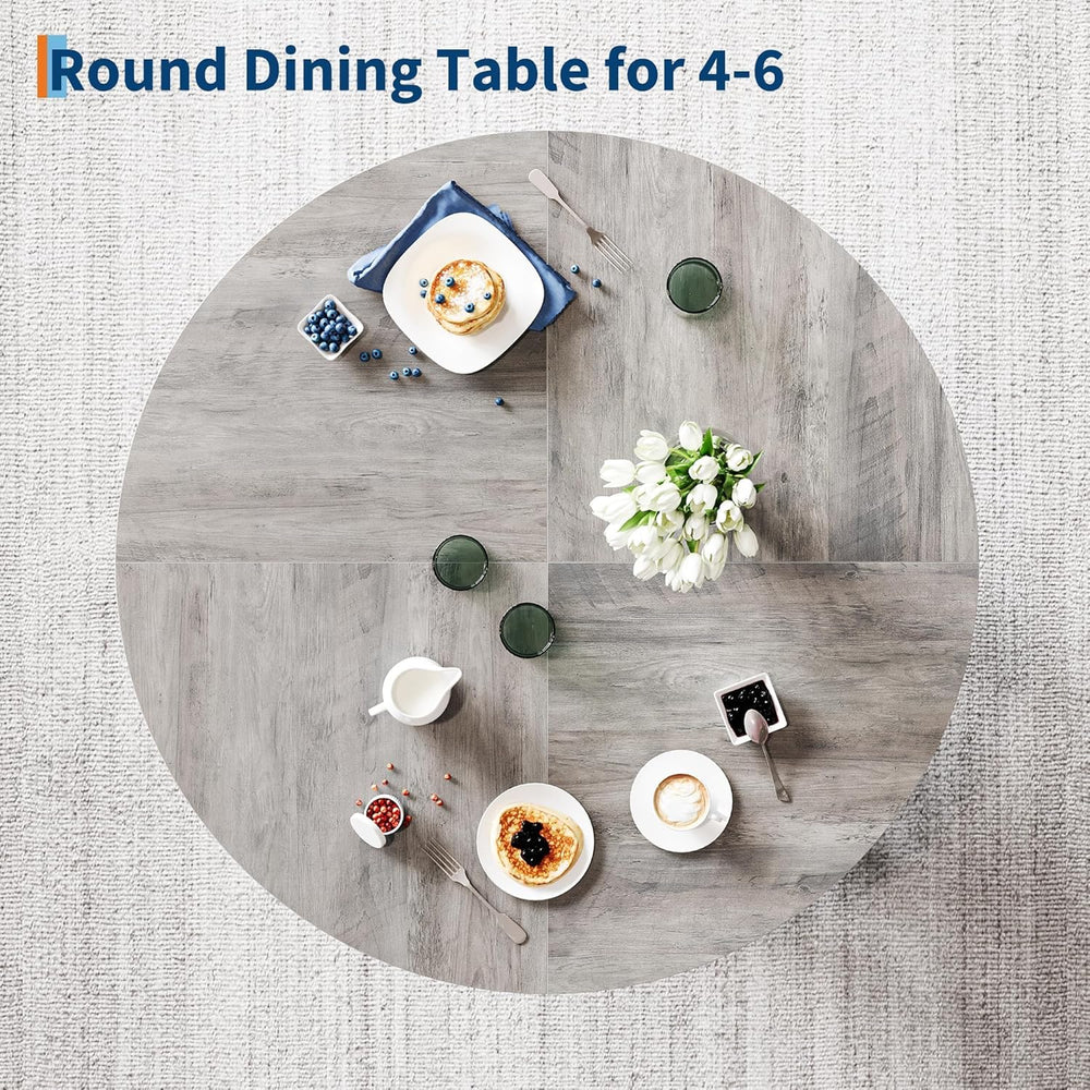 IDEALHOUSE 47" Round Dining Table for 4-6, Wood Kitchen Table with Sturd...