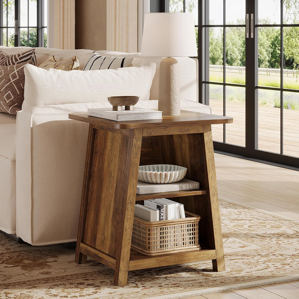 Tribesigns 3-Tier Rustic Farmhouse Wooden End Table with Open Storage Shelves...