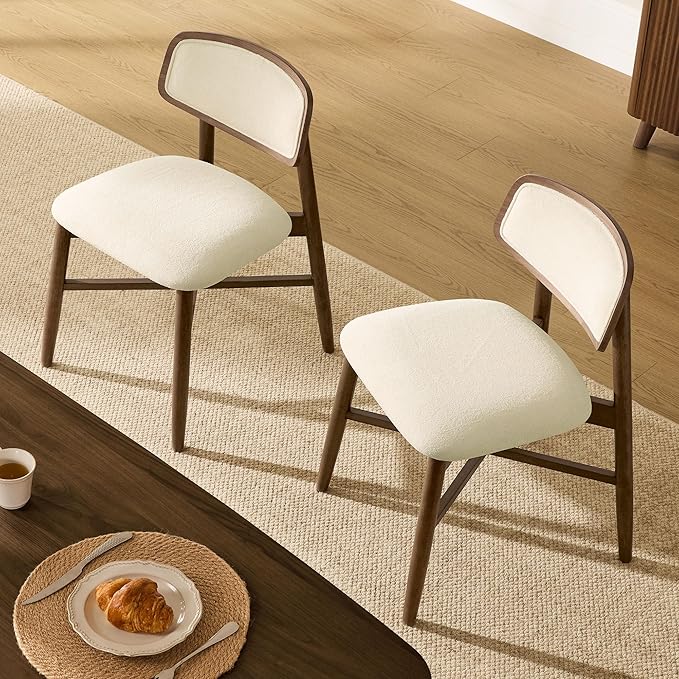 CHITA Wooden Dining Chairs Set of 4, Mid Century Modern Dining Room Chair, Natural Solid Wood Frame Kitchen Chairs, for Dining Room, Kitchen, Living Room (Upholstered Seat, Walnut)