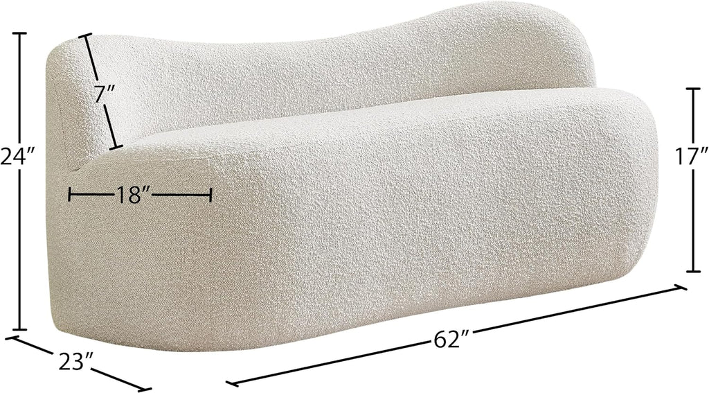 Meridian Furniture 119Cream Flair Collection Modern | Contemporary Boucle Fabric Upholstered Bench with Curved Back Design, Cream, 62" W x 23" D x 24" H
