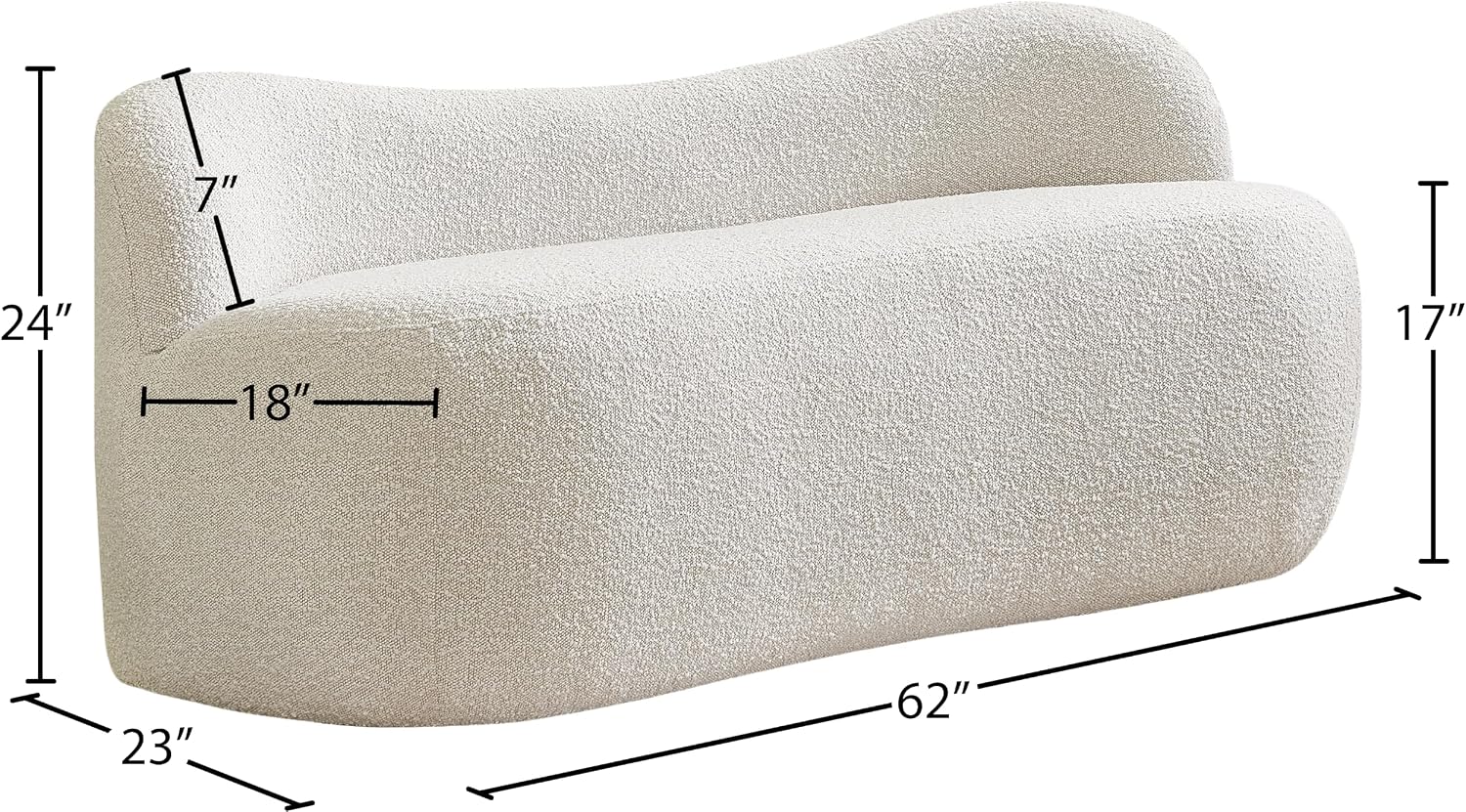 Meridian Furniture 119Cream Flair Collection Modern | Contemporary Boucle Fabric Upholstered Bench with Curved Back Design, Cream, 62" W x 23" D x 24" H