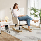 DKLGG Nursery Rocking Chair, Soft Teddy Fabric Rocking Chair Padded Seat with High Backrest for Nursery, Comfy Wingback Glider Rocker with Solid Wood Base for Living Room Bedroom(White)