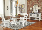 Signature Design by Ashley Valebeck Farmhouse Cushioned Dining Chair, 2 Count, Nailhead Trim, Fabric Upholstery, Solid Wood, 39" Seat Height, Whitewash