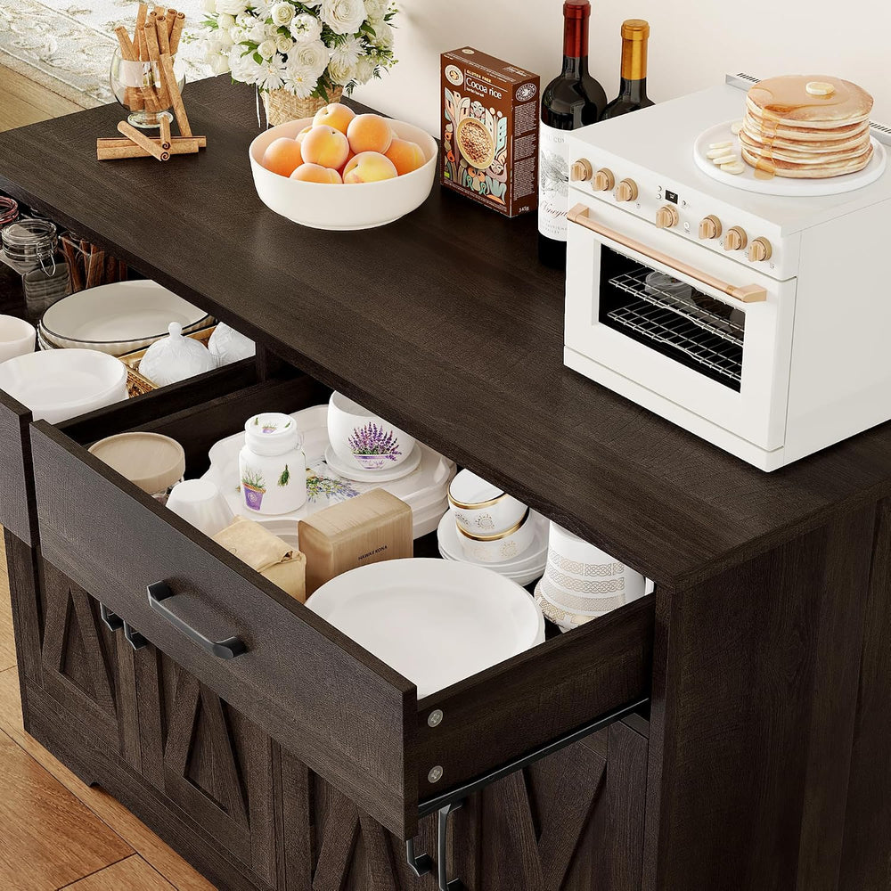 HOSTACK 47" W Kitchen Sideboard Buffet Cabinet with Storage Drawers, Bro...